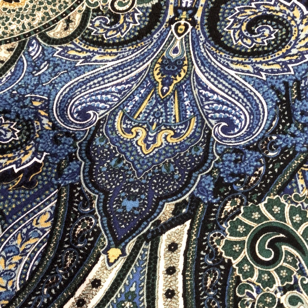 EUC XL Karen Kane paisley tunic, full length bell sleeves and 8 1/2” split sides